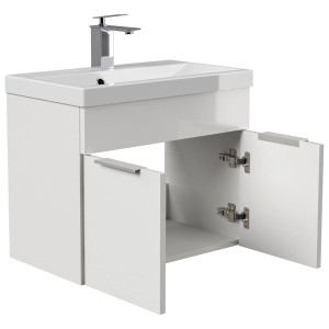 Posseik Badmöbel-Set Lago, 58 cm, Weiß Hochglanz, 2-teilig mit offenem Unterschrank.