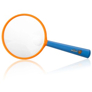 DieMaus Lupe für Kinder, orange und blau, zum Entdecken kleiner Details.