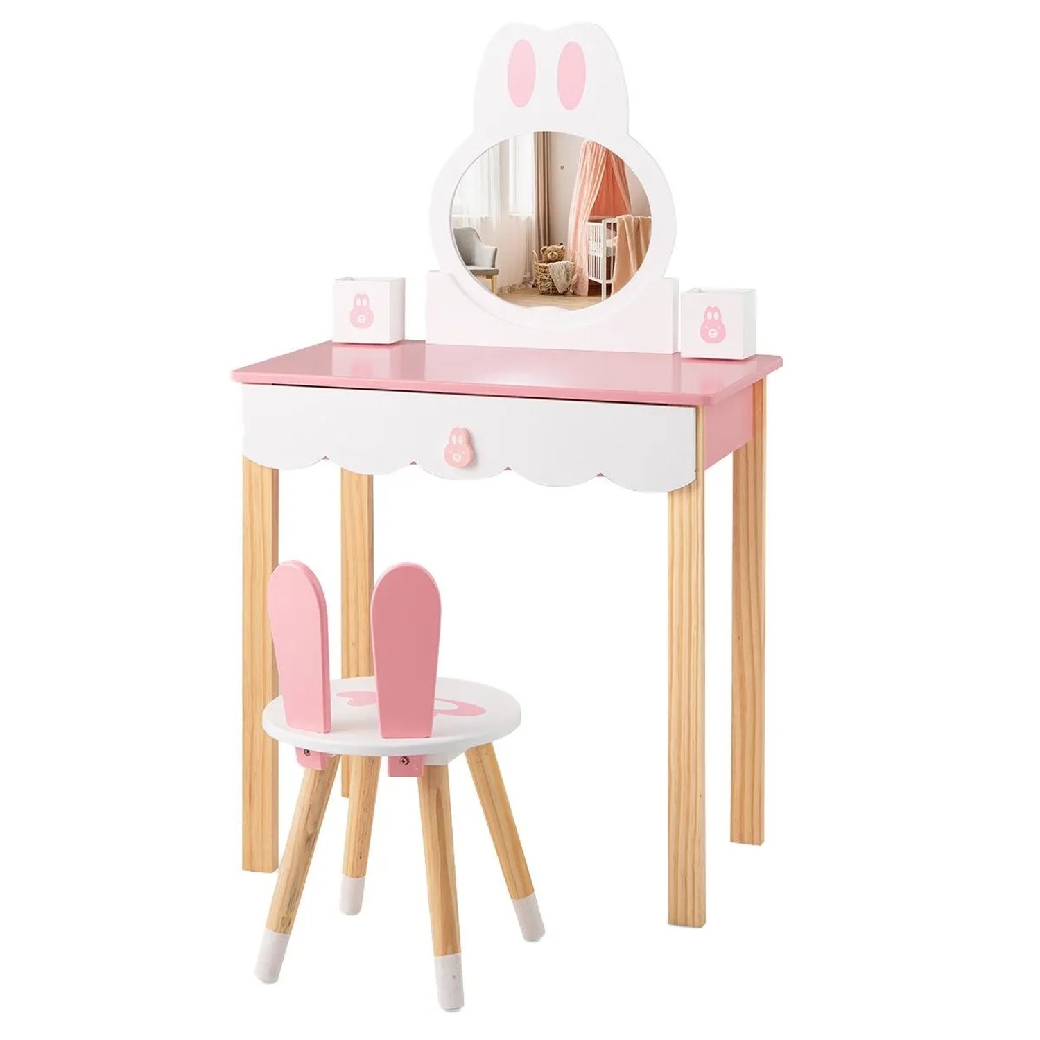 Costway Kinder Schminktisch mit Hocker & Aufbewahrungsbox Rosa günstig online kaufen