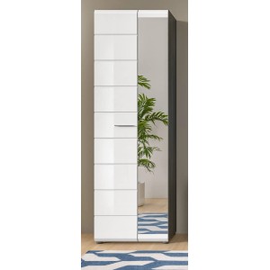 Inn.Furn Garderobenschrank Weiß Hochglanz Grau 60 cm mit Spiegeltür Rumba