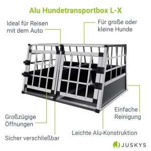 Juskys Alu Hundetransportbox L-X für mittelgroße Hunde, sichere Reisebox mit Gittereinsätzen.