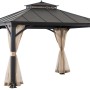 Schwarzer Sunjoy Gazebo Torre Zedernholz mit Vorhängen, 385x324 cm. Pavillon mit Stahlrahmen und Dach.