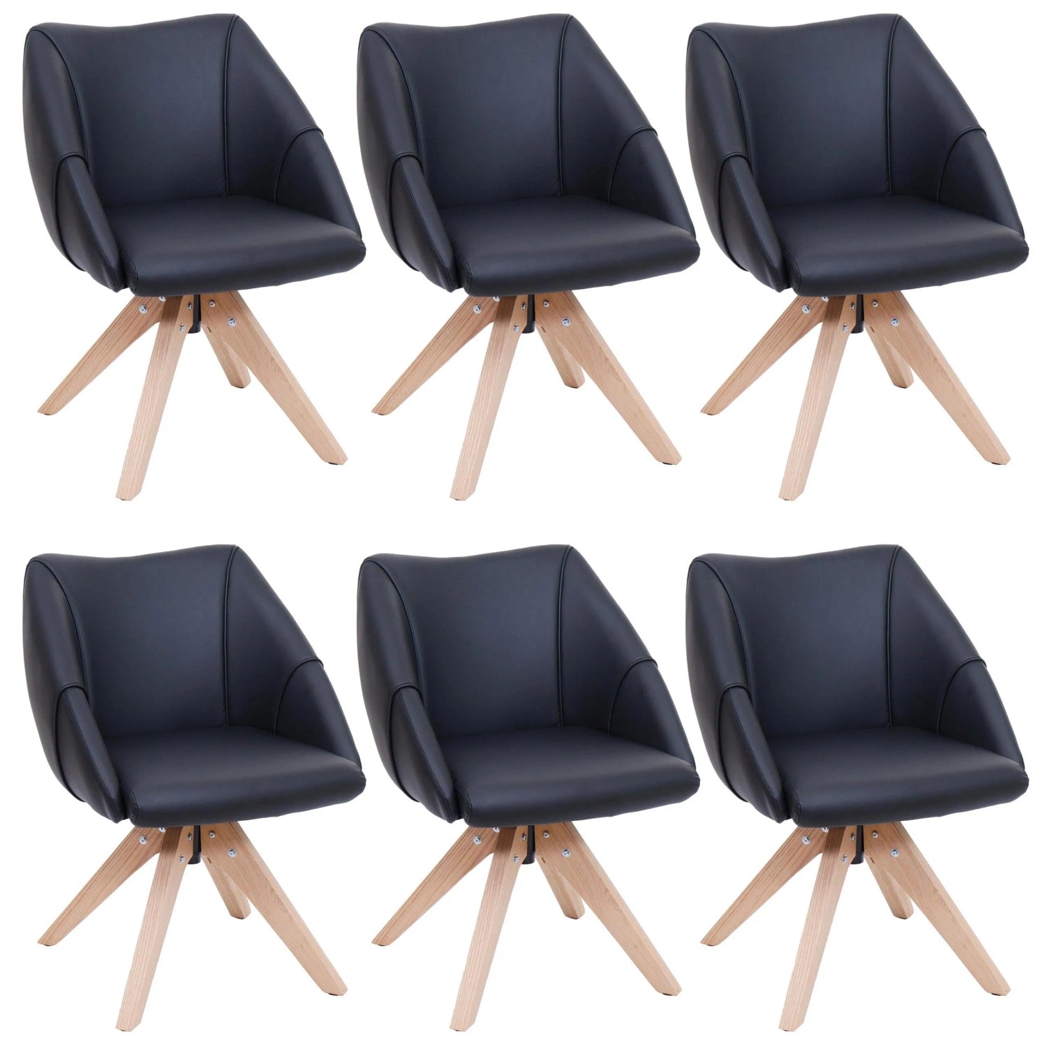 MCW 6er-Set Esszimmerstuhl Q52 Drehbar Holz Kunstleder Schwarz