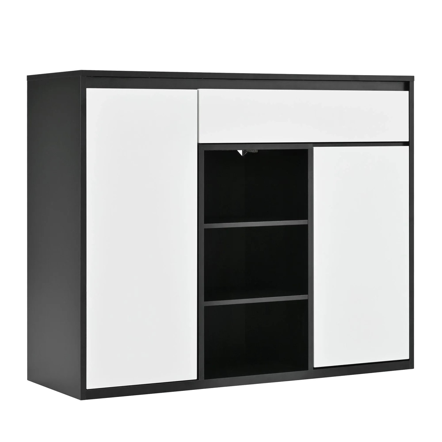 okwish Schuhschrank mit 2 Türen 1 Schublade Flur 105x39x86cm Schwarz Weiß