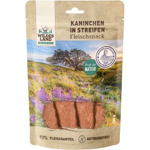 Wildes Land Hundesnack Kaninchenfleisch Streifen, 200g Packung. Hunde-Kaustreifen mit hohem Fleischanteil.