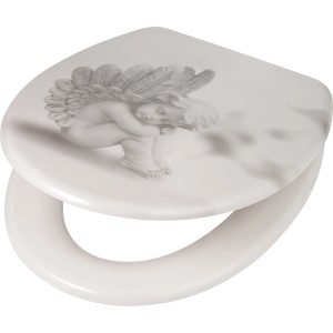 WC-Sitz Oteros II mit Engel-Motiv aus Duroplast und Absenkautomatik.