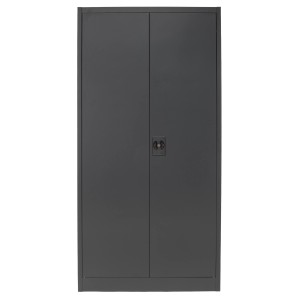 Anthrazitfarbener Rikta Metallschrank, 168x80x40 cm, mit zwei abschließbaren Flügeltüren.