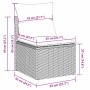 Skizze eines schwarzen Gartensofas aus Rattan mit Kissen und Maßangaben für die Gartenmöbel.