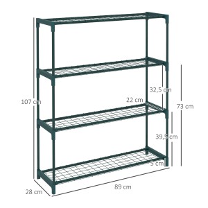 Outsunny Blumenständer aus Stahl, dunkelgrün, mit 4 Ablagen für Pflanzen und Deko.