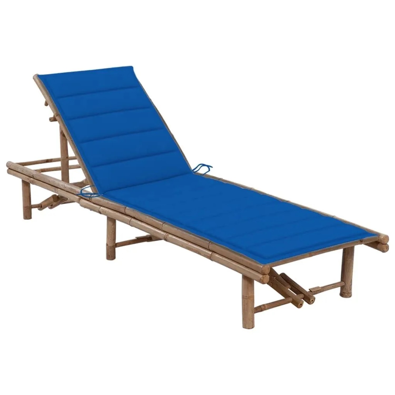 Furnicato Garten-sonnenliege Aus Bambus Mit Auflage 200 X 65 X  30-87  Cm Königsblau