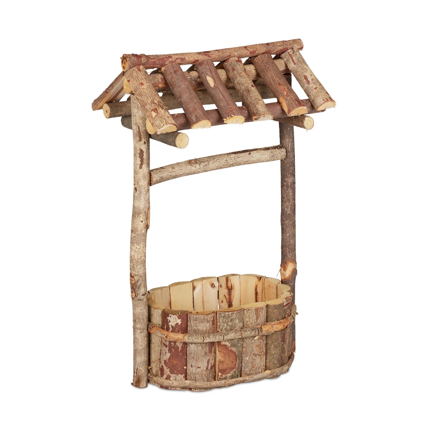 Relaxdays Gartenbrunnen Holz Natur mit Spitzdach 43 cm x 25 cm x 18 cm 1,1 kg
