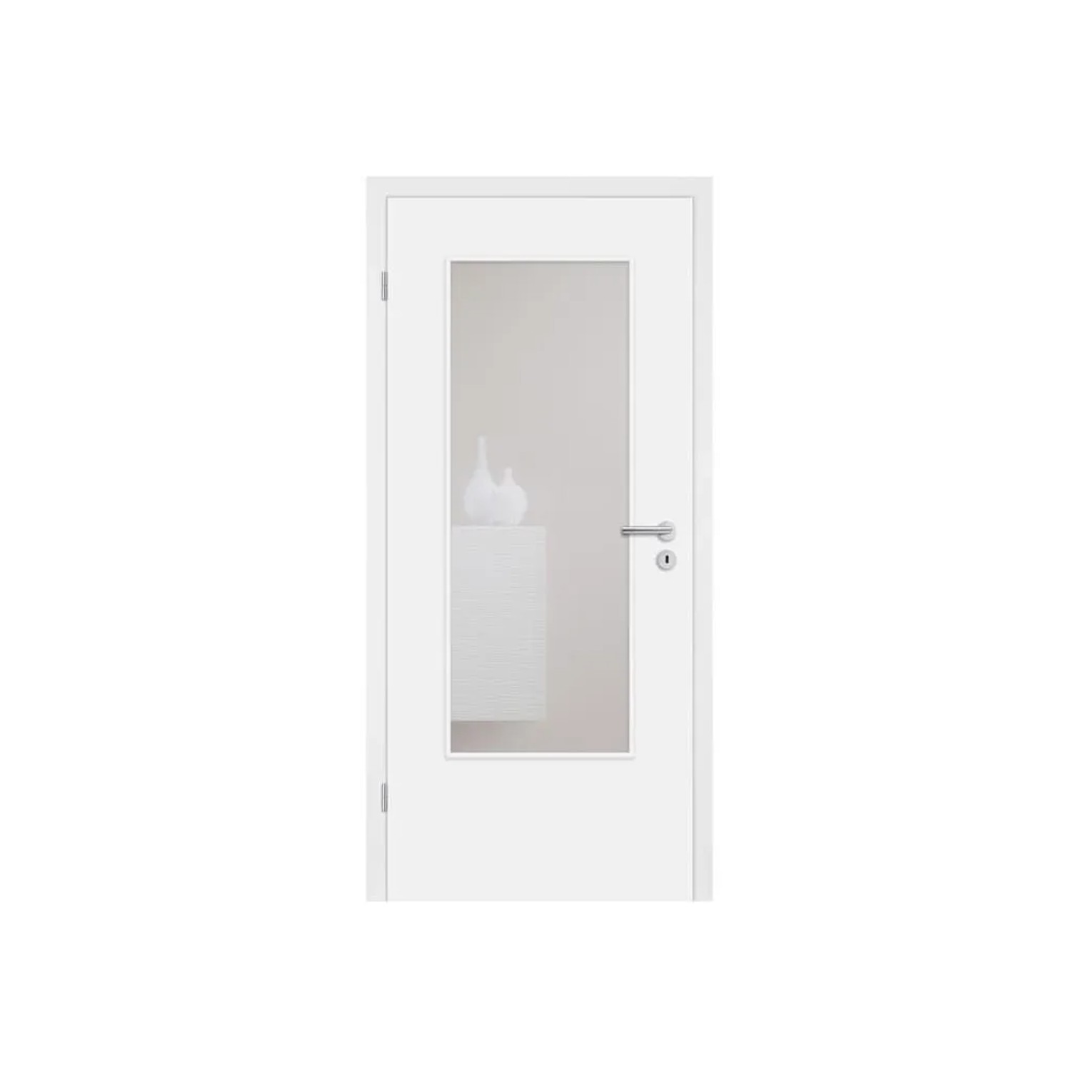 Mosel Türen Zimmertür Alba mit Lichtausschnitt Weißlack RAL 9010 Eckkante 1985 x 860 mm 40 mm Stark Klimaklasse 1 DIN Links