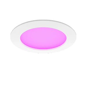 Weißer Philips Hue Einbauspot Slim, 17 cm, mit farbiger Beleuchtung.