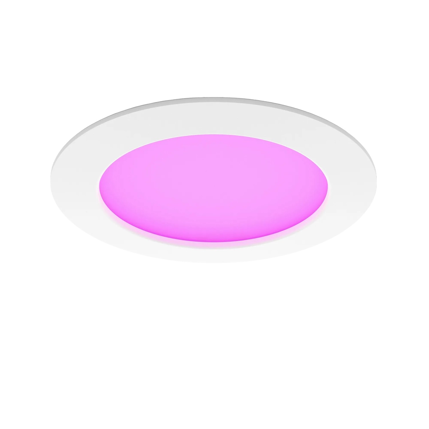 Weißer Philips Hue Einbauspot Slim, 17 cm, mit farbiger Beleuchtung.