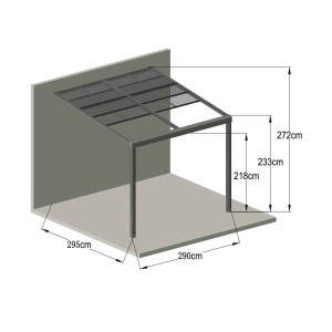 Home Deluxe Terrassenüberdachung Solis Deluxe, 290x295 cm, Anthrazit, mit Maßangaben.