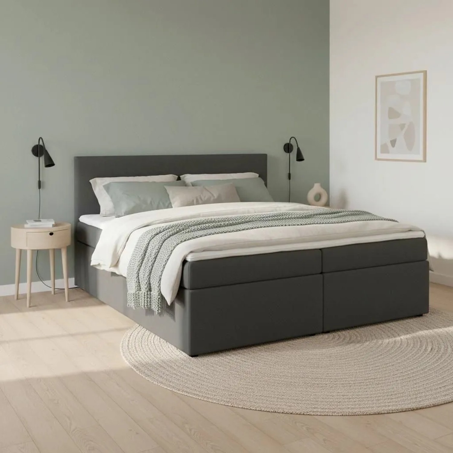 Bessagi Home Boxbett Lucy Dunkelgrau ca. 180x200 cm mit Topper