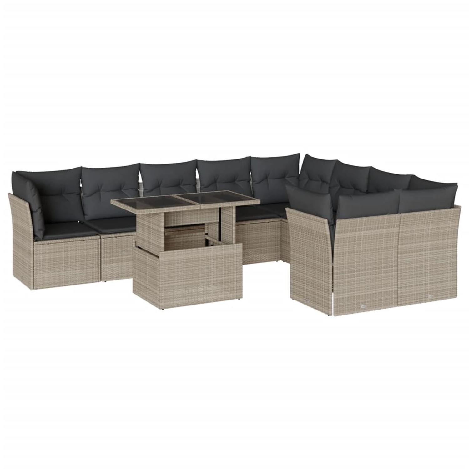 vidaXL 10-Tlg Garten-Sofagarnitur mit Kissen Hellgrau Poly Rattan 3266842 günstig online kaufen