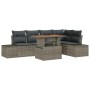 Graues 6-tlg. vidaXL Garten-Sofa-Set aus Poly Rattan mit Tisch und Stauraum.