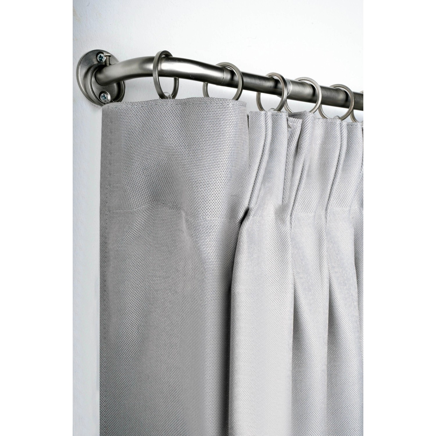 Mydeco Gardinenstange-Set, Edelstahl-Optik, ausziehbar von 120-210cm mit grauer Gardine.