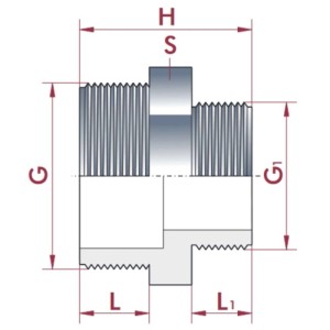 Technische Zeichnung eines Cepex PVC Reduziernippels 2 Zoll x 1 1/2 Zoll, schwarzer Kunststoff, HT-Rohr.