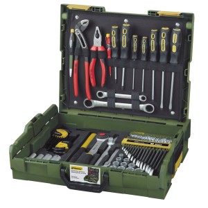 Proxxon Handwerker Werkzeugkoffer, 69-teilig, mit Zangen, Schraubendrehern, Ratschen und Schlüsseln im grünen L-BOXX System.