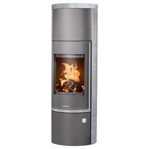 Justus Kaminofen Faro W+ 2.0, Stahl grau mit Speckstein, 7kW, Energieeffizienzklasse A+
