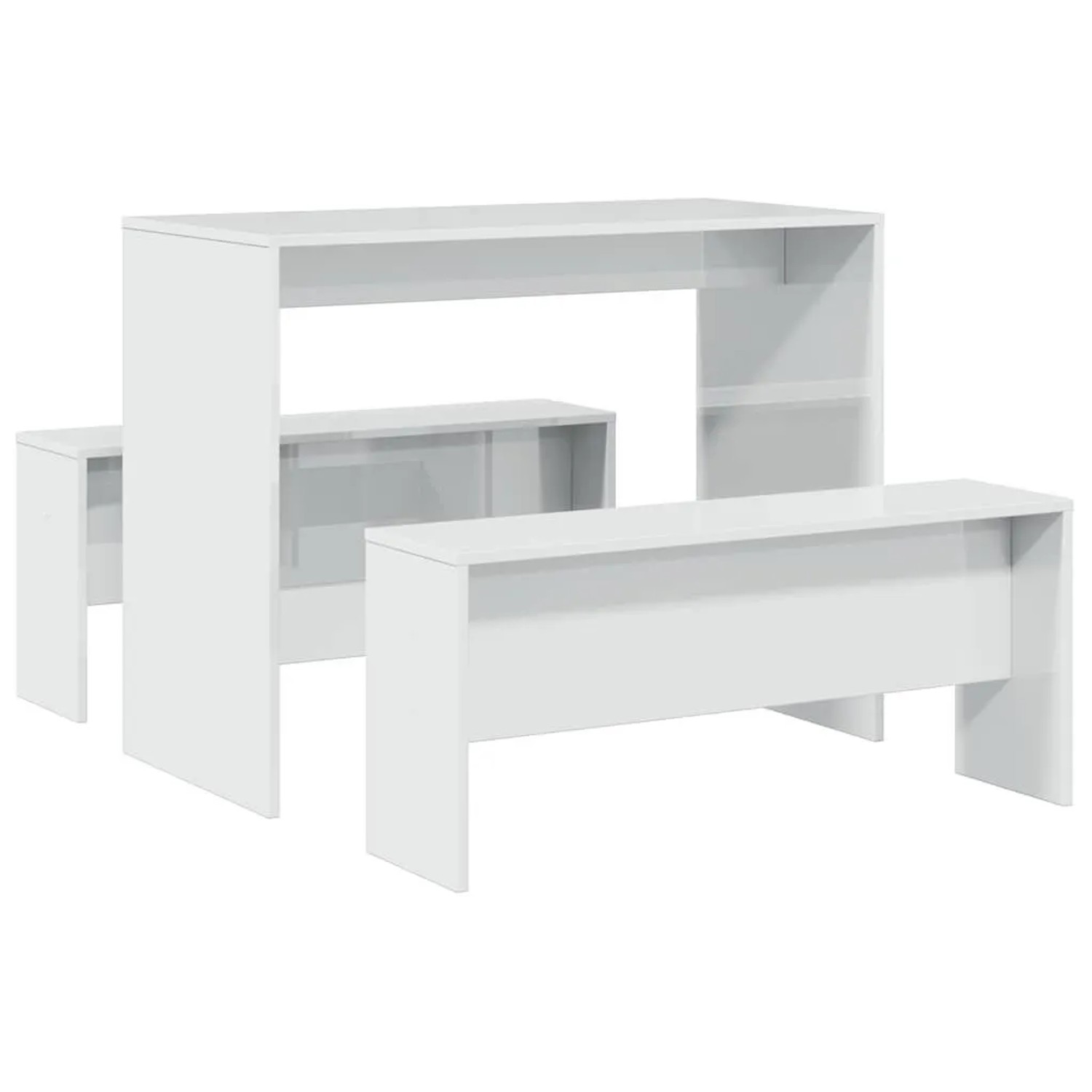 vidaXL 3 Tlg Esstisch und Bank Set Hochglanz-Weiß Holzwerkstoff 855534