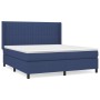 Blaues Boxspringbett 180x200 cm mit Stoffbezug, Matratze und Kopfteil.