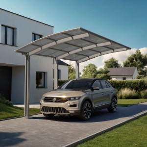 Ximax Carport Portoforte-110 im Edelstahl-Look mit Auto. Einzelcarport mit transparentem Dach.