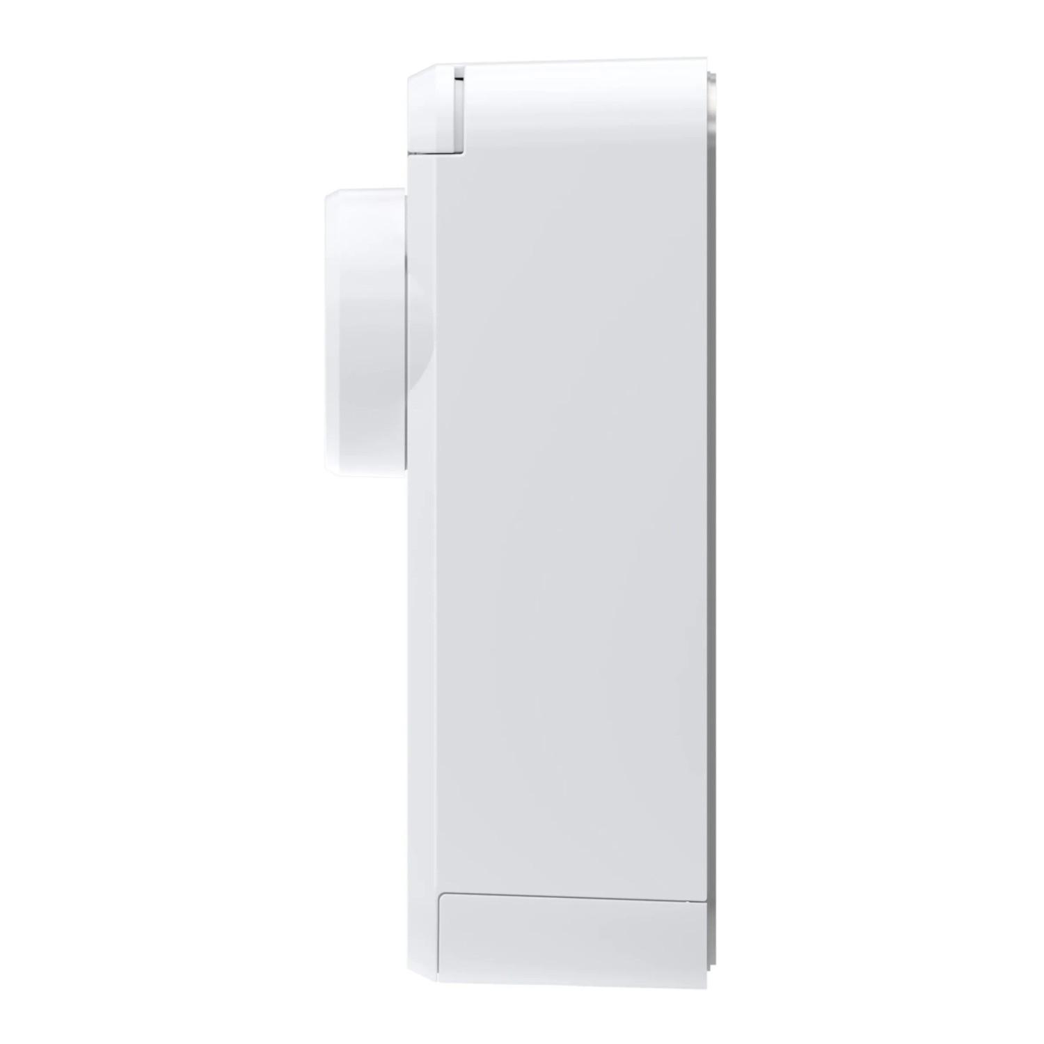 Homematic IP Türschlossantrieb pro, Seitenansicht. Weißes Gehäuse für die Hausautomation.