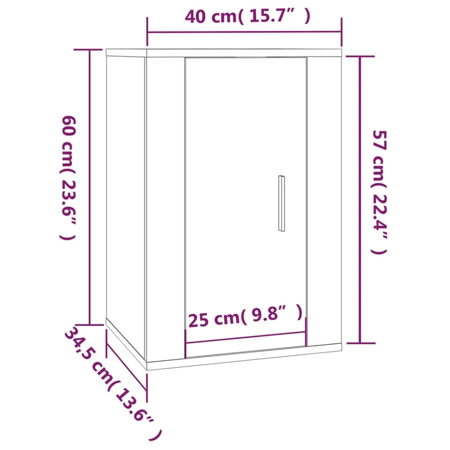VidaXL TV-Wandschrank, schwarz, 40x34,5x60 cm, zur Wandmontage, mit zwei Fächern für Mediengeräte.