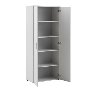 Lichtgrauer PROREGAL Aktenschrank Hippo mit 5 Fächern und geöffneten Flügeltüren.