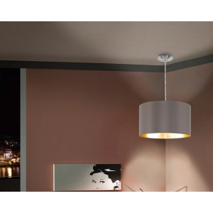 Eglo Pendelleuchte Maserlo, Cappuccino Stoffschirm, Nickel matt, moderne Wohnraumbeleuchtung.