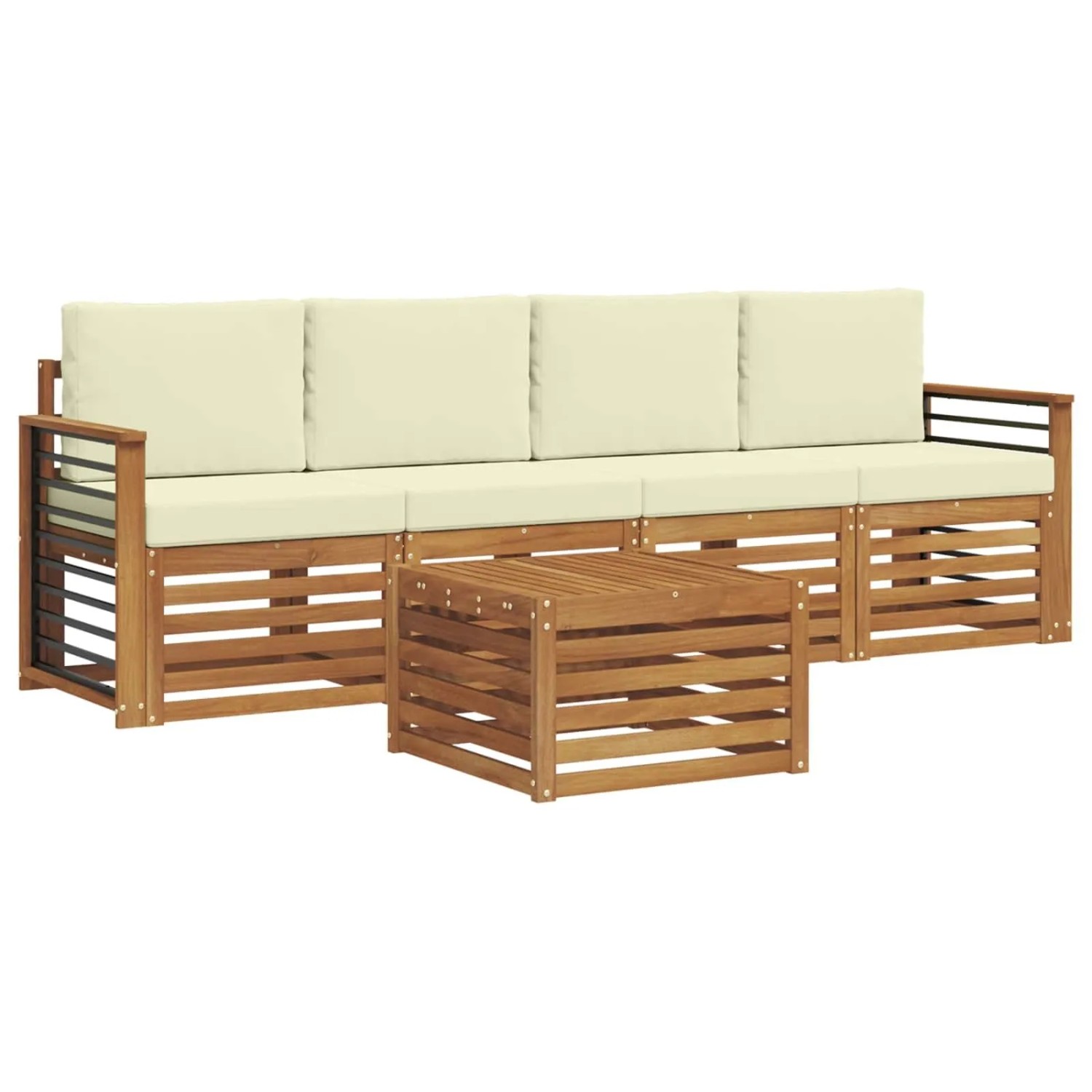 vidaXL Sofagarnituren 5 Tlg Natur und Creme Massivholz Akazie 3374340