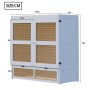 Graues Schrankbett 140x200 mit Rattan-Fronten und Schubladen, geschlossen als Jugendbett oder Wandklappbett.