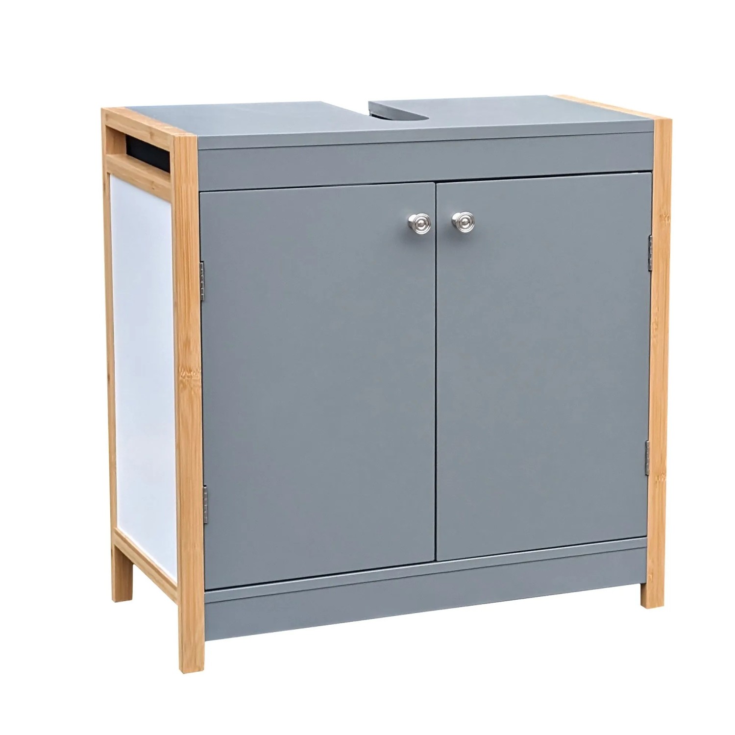 osoltus Unterschrank Waschbeckenunterschrank Bambus / Grau