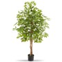 Detailgetreuer, grüner, künstlicher Ficusbaum Fida, 160 cm hoch, im schwarzen Topf.