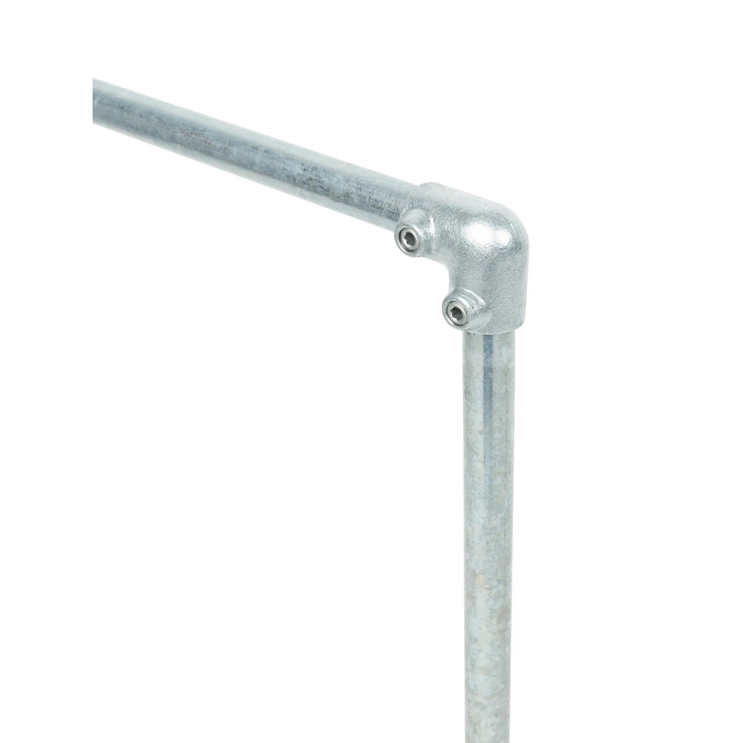 90° Eckstück, silber verzinkt, für 2,7 cm Stahlrohre zum Möbelbau.