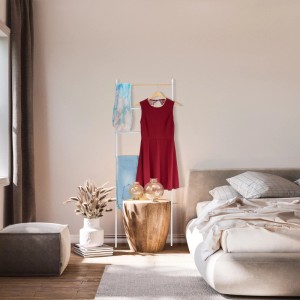 Relaxdays Handtuchleiter Metall Weiß mit 6 Sprossen und Kippschutz 160,5 cm x 55,5 cm x 10 cm 1,8 kg