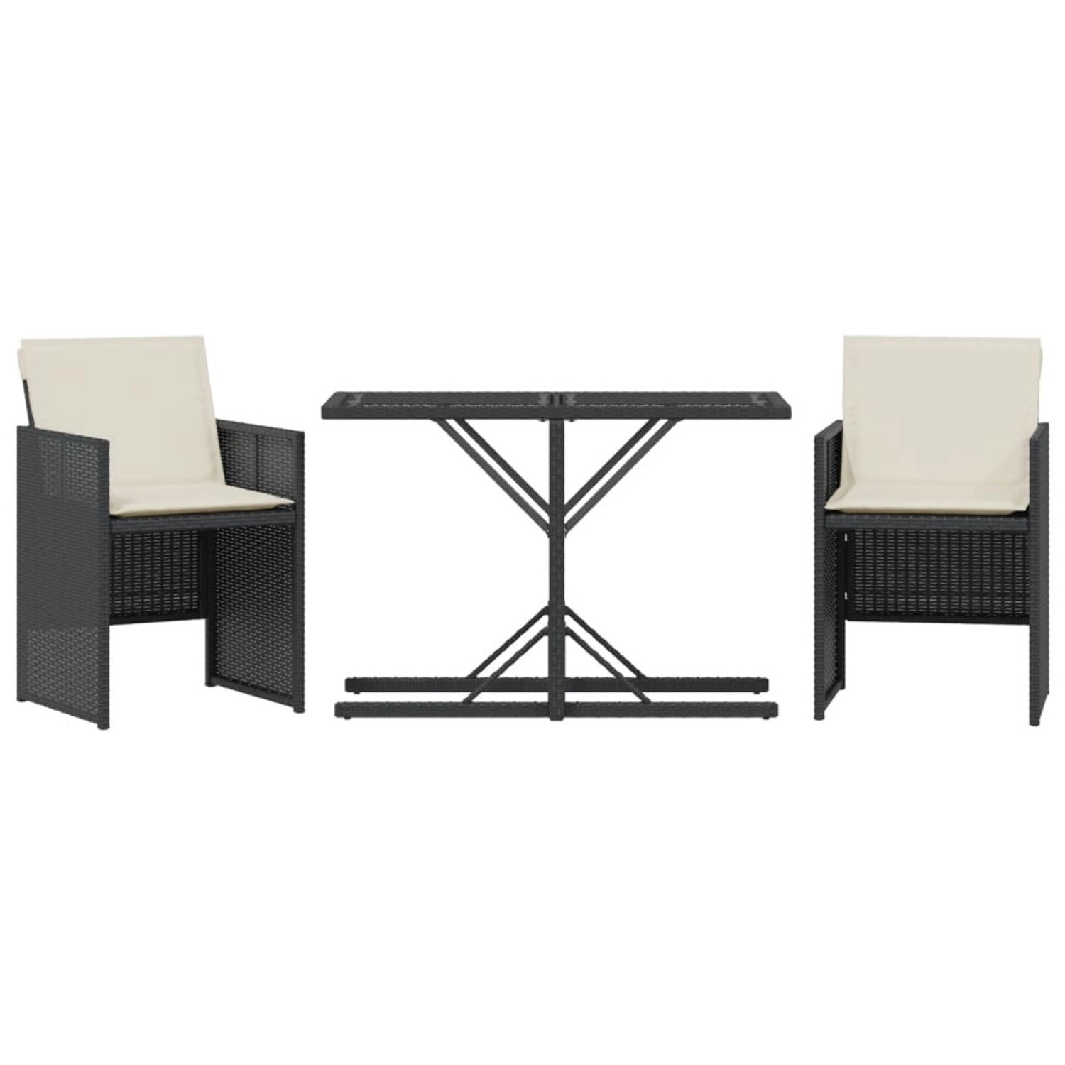 vidaXL 3-Tlg Bistro-Set mit Kissen Schwarz Poly Rattan 365062