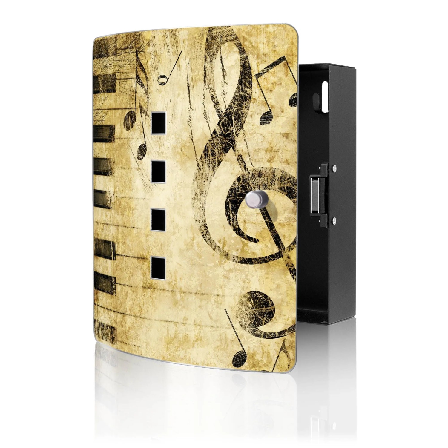 Banjado Design Schlüsselkasten Aus Edelstahl Für 10 Schlüssel 24x21,5x7cm Mit Magnetverschluss Motiv Music