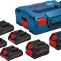 Bosch Professional Akku Set mit 6 Akkus (4x 4Ah, 2x 8Ah) und L-Boxx für Werkzeugakkus.