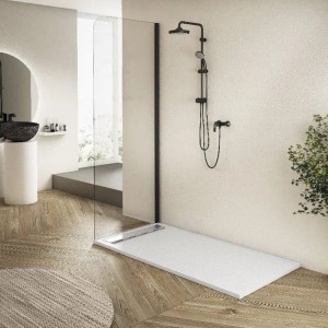 Mirlo Mineralguss Duschwanne Extra Flach Ribera  Weiß Ablaufschutz Chrom 80x120cm