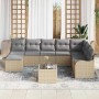 Beiges 9-teiliges vidaXL Garten-Sofa-Set aus Poly Rattan mit Kissen.