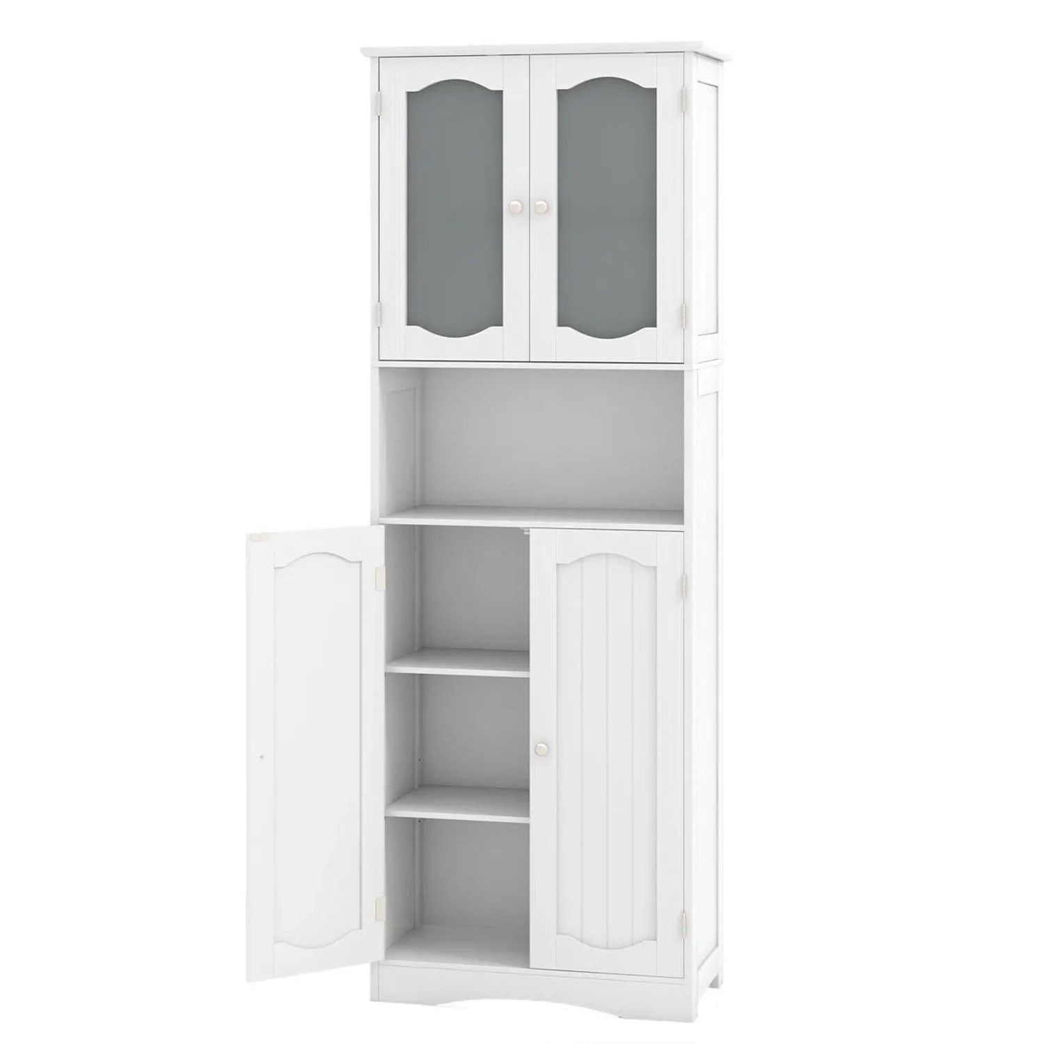 Costway Badezimmerschrank Freistehender Hochschrank mit 4 Türen Weiß