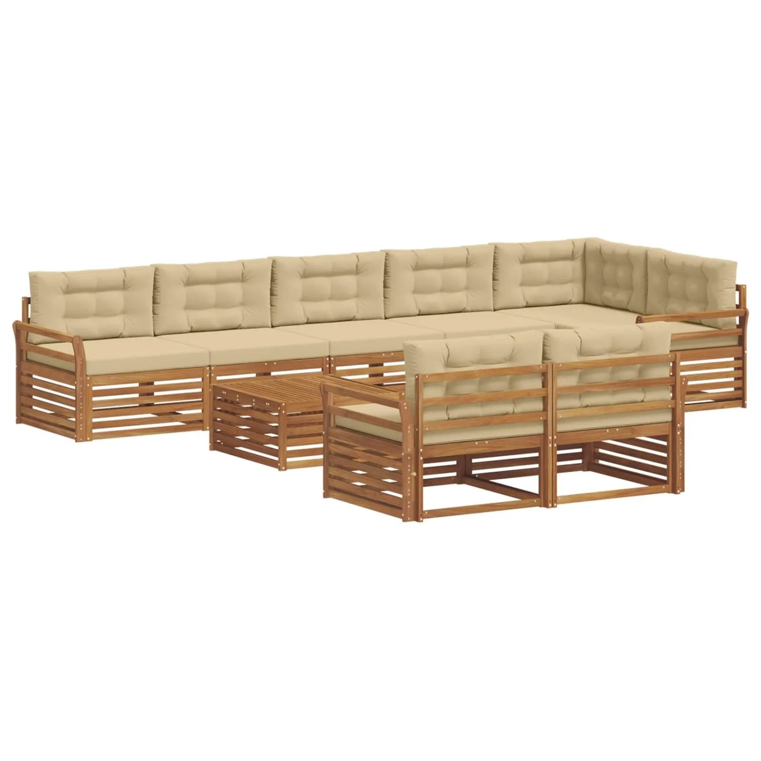vidaXL Outdoor-Sofagarnitur mit Kissen 9-Tlg Natur und Beige 3373703