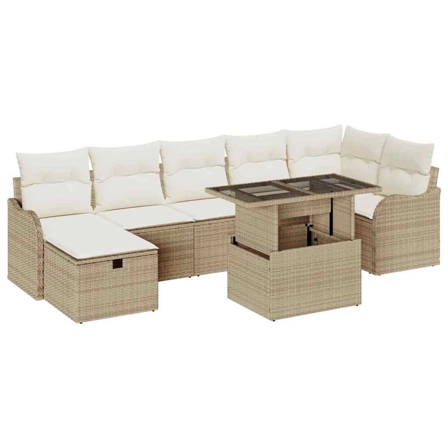 vidaXL Garten-Sofa-Set mit Kissen mit Speicher 8-Tlg Beige Poly Rattan 3359 günstig online kaufen