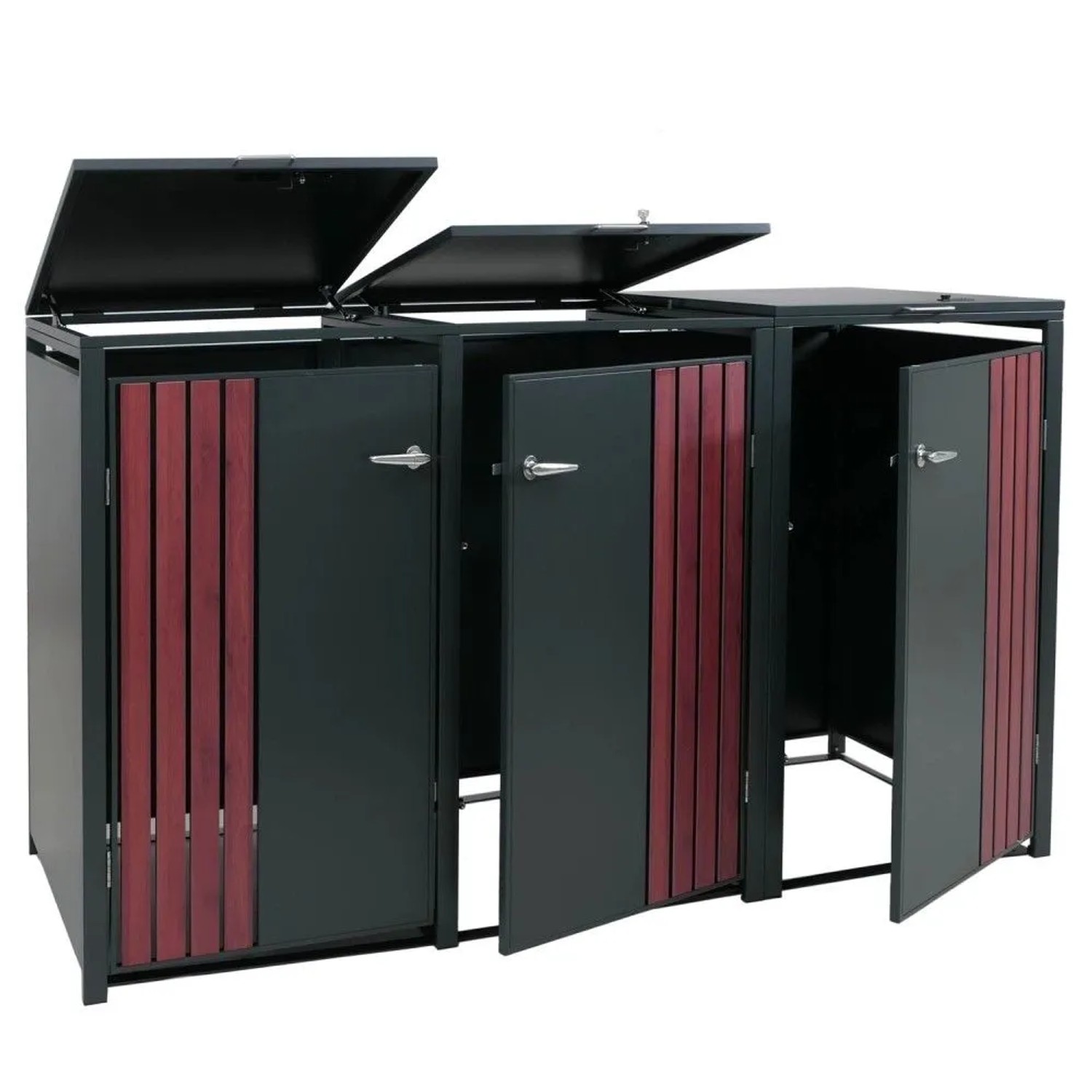 MCW 3er-Mülltonnenverkleidung O67 Anthrazit Holzoptik Dunkel 122x200x84cm