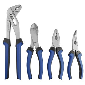 PROREGAL Zangensatz, 4-teilig, für Werkstattwagen: Wasserpumpen-, Kombi-, Flachrund- und Seitenschneiderzange.