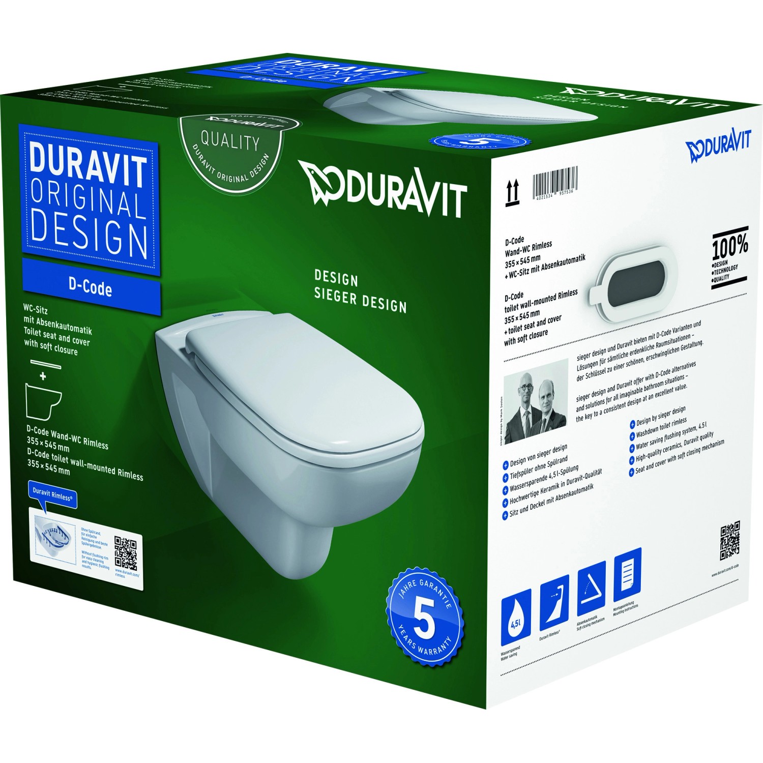 Duravit D-code Wand-WC Set, spülrandlos mit Absenkautomatik, in Originalverpackung.